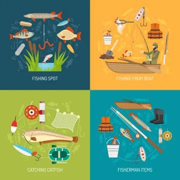 Fishing Concept Icons Set Stock Illustration