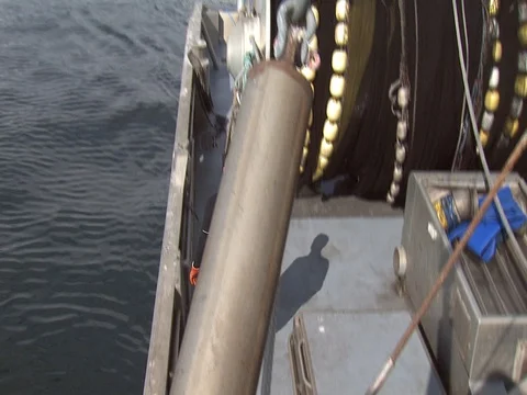 FISHING CREW PULLING SQUID UP IN NET Stock Footage 76618610