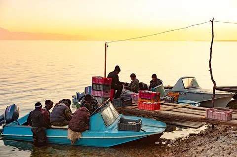Fishing crew at work Stock Photos