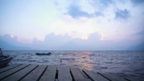 Fishing Dock Sunset, Lake Atitlan, Panajachel Guatemala 4k 02 Stock Footage 125047348
