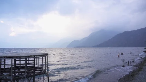 Fishing Dock Sunset, Lake Atitlan, Panajachel Guatemala 4k 01 Stock Footage 125047352