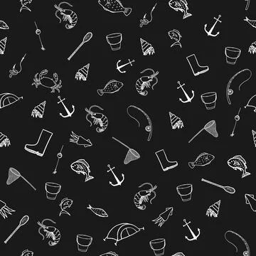 Fishing doodle seamless pattern which depicts an anchor Illustrazione stock
