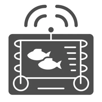 Fishing echo sounder solid icon. Fishfinder vector illustration isolated on Stock Illustration