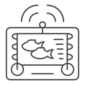 Fishing echo sounder thin line icon. Fishfinder vector illustration isolated on Stock Illustration