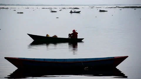 Fishing In Feawa Lake Stock Footage 32482931
