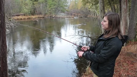 Fishing Female in Forest Stock Footage 172264987