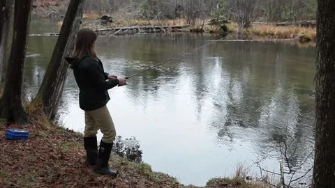 Fishing Female in Forest Stock Footage 172265000
