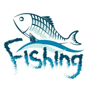 Fishing with fish on the wave Stock Illustration