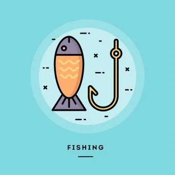 Fishing, flat design thin line banner Stock Illustration