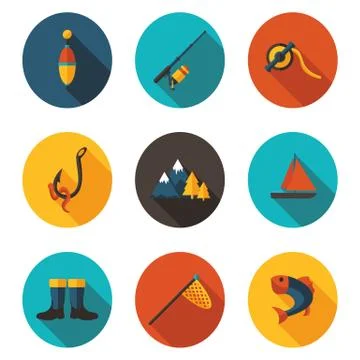 Fishing flat icons Stock Illustration