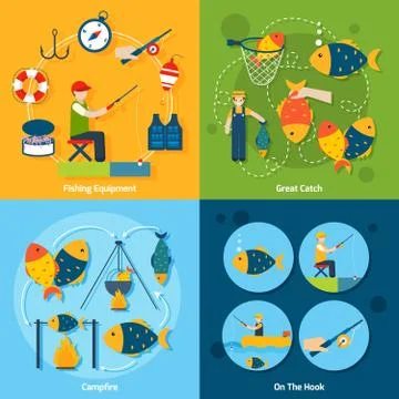Fishing Flat Set Stock Illustration