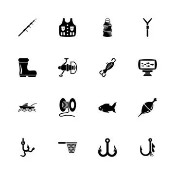 Fishing - Flat Vector Icons Stock Illustration
