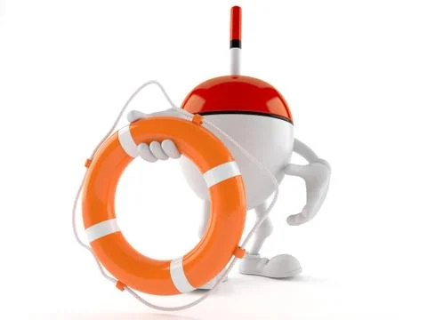 Fishing float character holding life buoy Ilustración de archivo