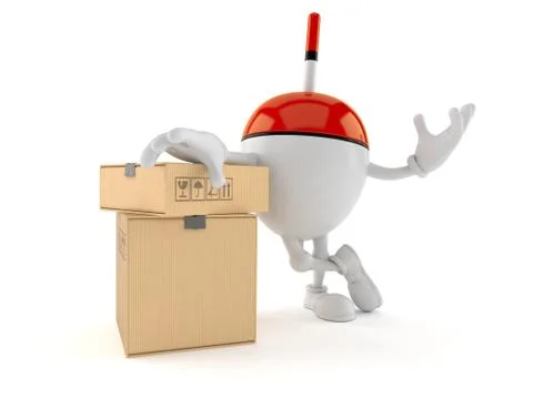 Fishing float character with stack of boxes Illustrazione stock