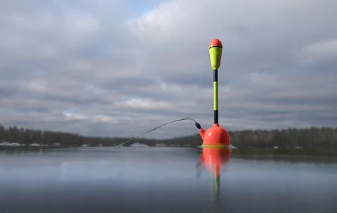 Fishing float in the lake close up. Foto stock