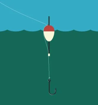 Fishing float, lilne, hook Stock Illustration