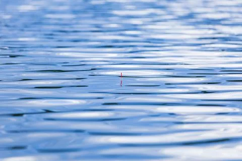Fishing float on rippled blue water surface for outdoor recreation concept Stock Photos