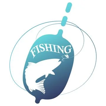 Fishing float silhouette. Fish jumping for bait Stock Illustration
