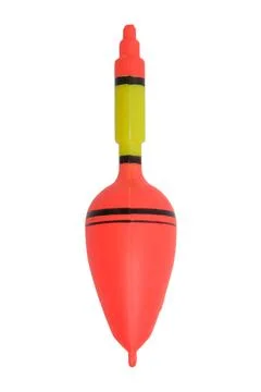 Fishing float on white background. Bright red and yellow bobber for angling.. Stock Photos