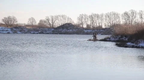 Fishing in a flooded quarry Video stock 48894220