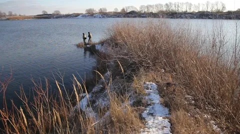 Fishing in a flooded quarry Video stock 48894241