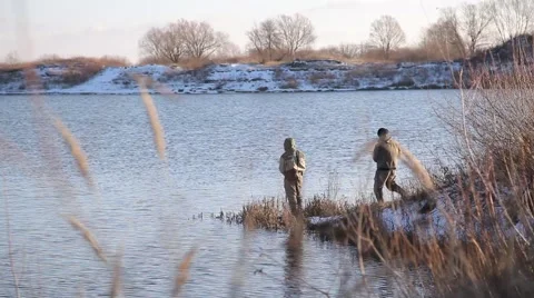 Fishing in a flooded quarry Video stock 48894637