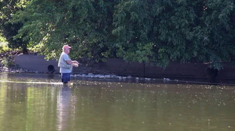 Fishing in the Fox River in late summer Stock Footage 30970889