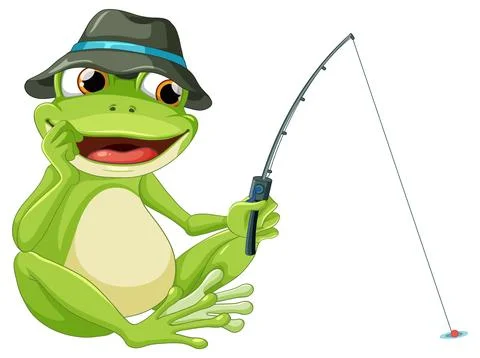 Fishing Frog in Hat with Rod Illustrazione stock