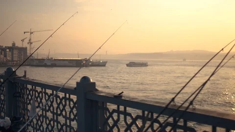 Fishing on Galata Bridge Stock Footage