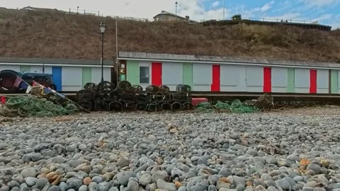 Fishing gear on the beach 스톡 동영상 265685150