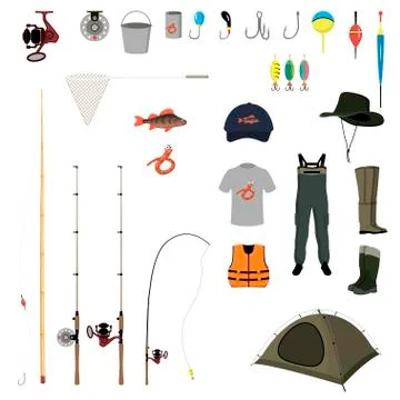 Fishing gear on a white background Stock Illustration