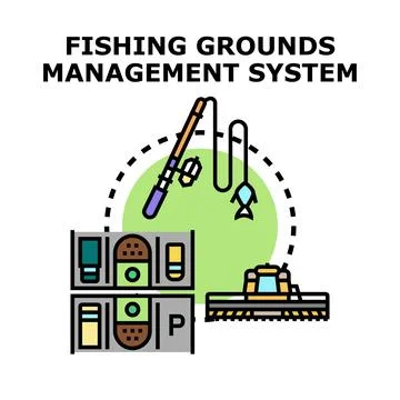 Fishing grounds management system planning and control vector Stock Illustration