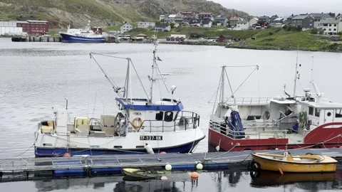 Fishing harbor in Honningsvg Stock Footage 340336893