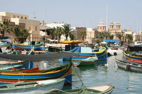 Fishing harbor of marsaxlokk, malta Stock Photos