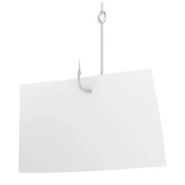 Fishing Hook with Blank Note Paper, 3D rendering Fishing Hook with Blank N... Stock Photos