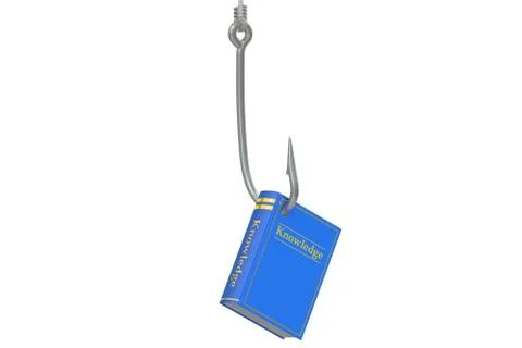 Fishing hook with book, knowledge concept, 3D rendering Stock Illustration