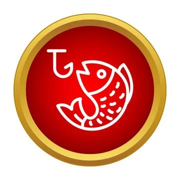 Fishing hook catching fish line art icon Stock Illustration