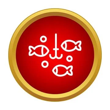 Fishing hook with fish and bubbles icon in red circle Stock Illustration