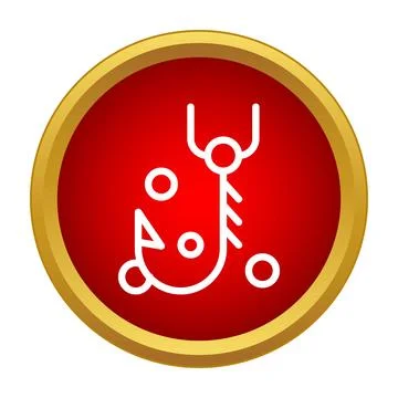 Fishing hook with fish lure icon in red circle Stock Illustration