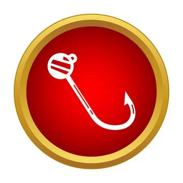 Fishing hook with jig head icon in red circle Stock Illustration