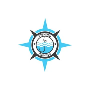 Fishing hook  logo icon vector compass concept illustration Illustrazione stock