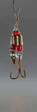 Fishing hook, sharp tip of hook, construction to catch fish in river or lake Stock Photos