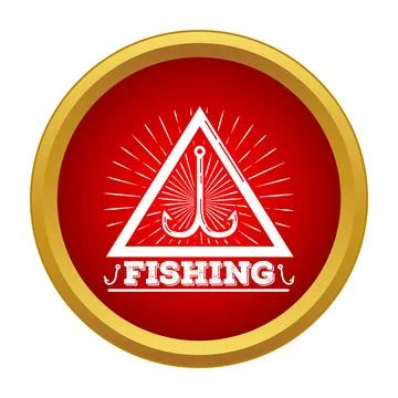 Fishing hook triangle emblem with sunburst design Illustrazione stock