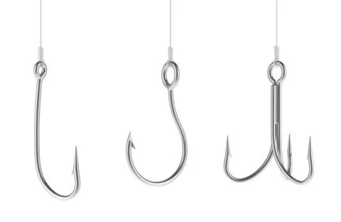 Fishing Hook, various types. 3D rendering Illustrazione stock