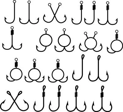 Fishing hooks set icon on white background. different fishing hooks sign. Stock Illustration