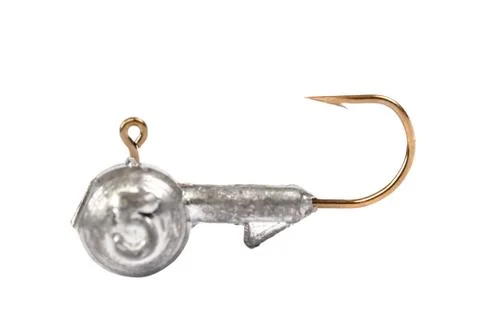 Fishing hooks with sinker on white background. Stock Photos