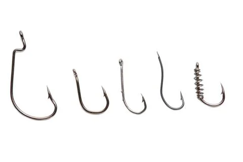 Fishing hooks on white Stock Photos