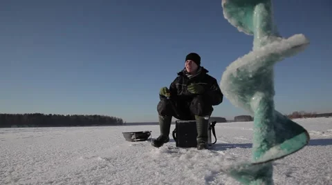 Fishing on ice Video stock 49214953