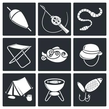 Fishing icon collection Stock Illustration