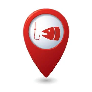 Fishing icon red map pointer Stock Illustration